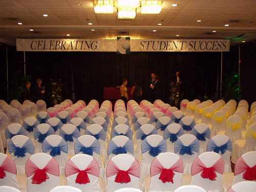 Chair Covers c/w multi colour bows for
                Award Ceremony