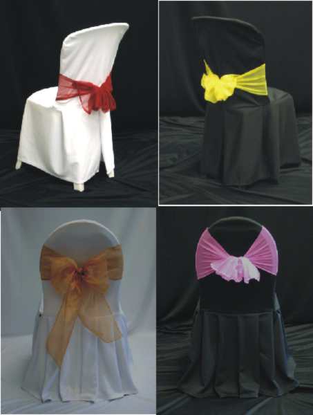 Chair Covers in Black & White
                with bows & sashes